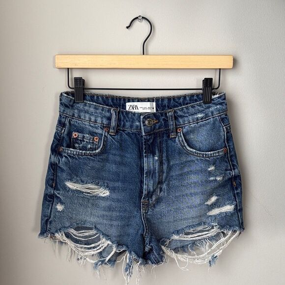 Zara Distressed High Waist Shorty Cut Off Shorts - Picture 1 of 7